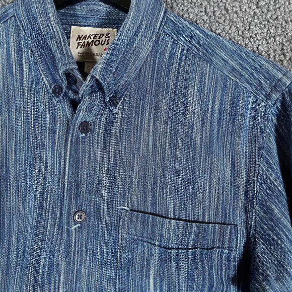 Naked & Famous Cotton Button Down Long Sleeve Shirt - Men's Size S - Blue - Picture 2 of 9